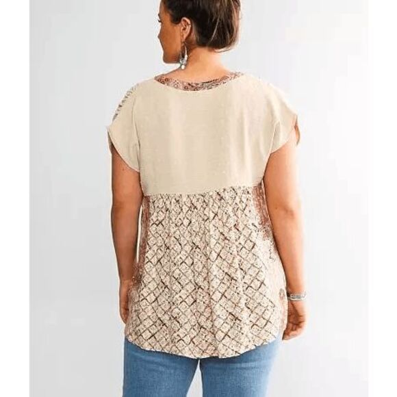 GIMMIKS BUCKLE boho top beige pink contrast women's medium NEW - Picture 10 of 10